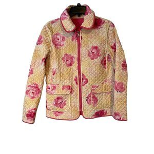 Braetan Quilted Jacket Womens Medium Reversible Pink Roses Floral Pockets Zip Up